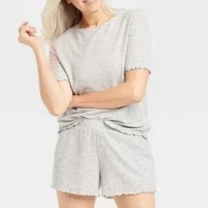 STARS ABOVE • HEATHER GRAY TEXTURED KNIT SHORT-SLEEVE SLEEPWEAR SET - SMALL